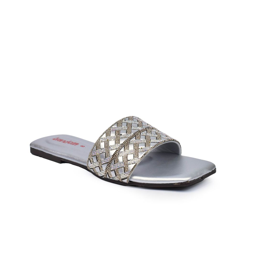 women silver flats n252