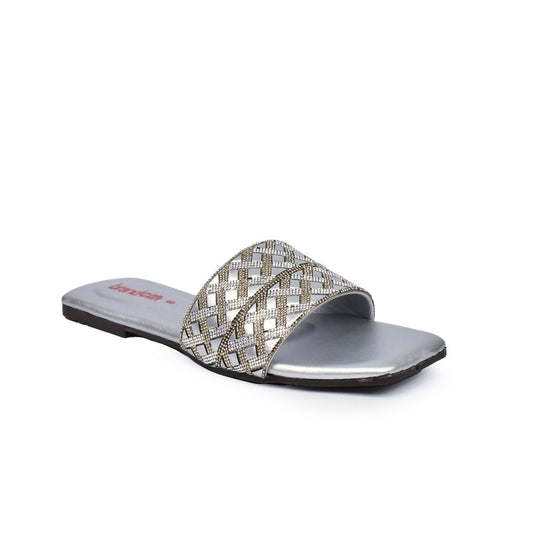 women silver flats n252