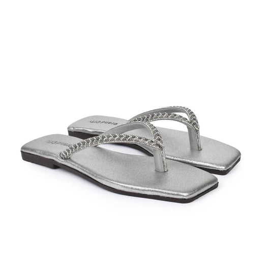 women silver flats n253