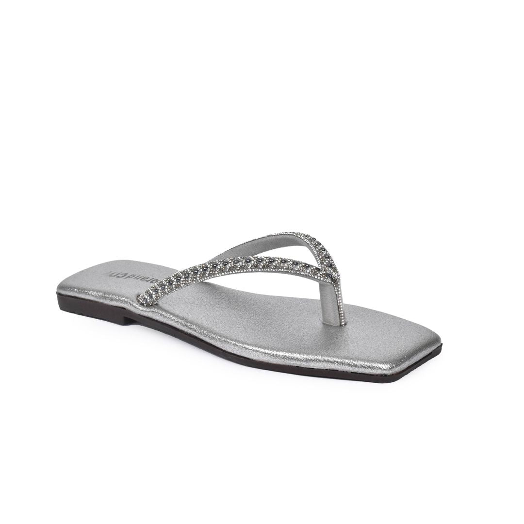women silver flats n253
